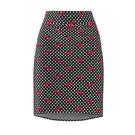 Skirt with polka dot and cherry pattern on a white background