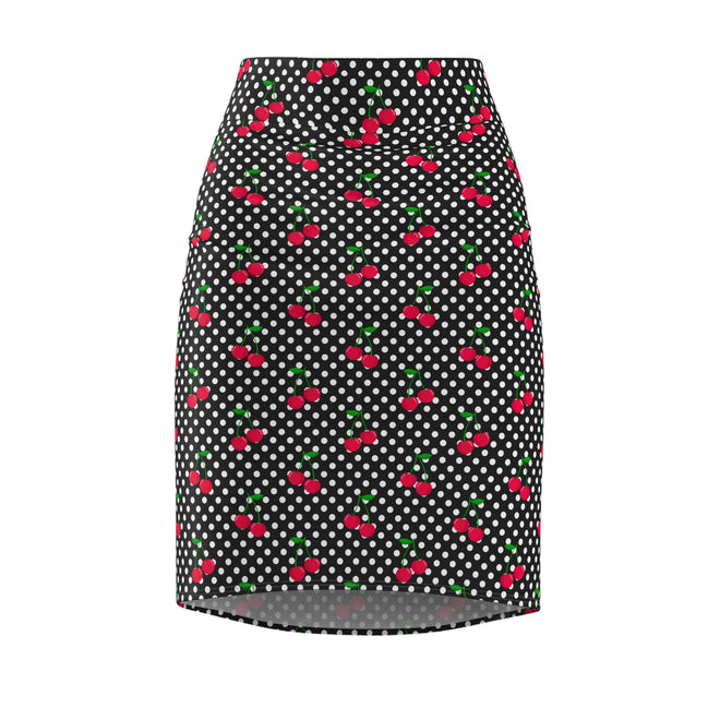 Skirt with polka dot and cherry pattern on a white background