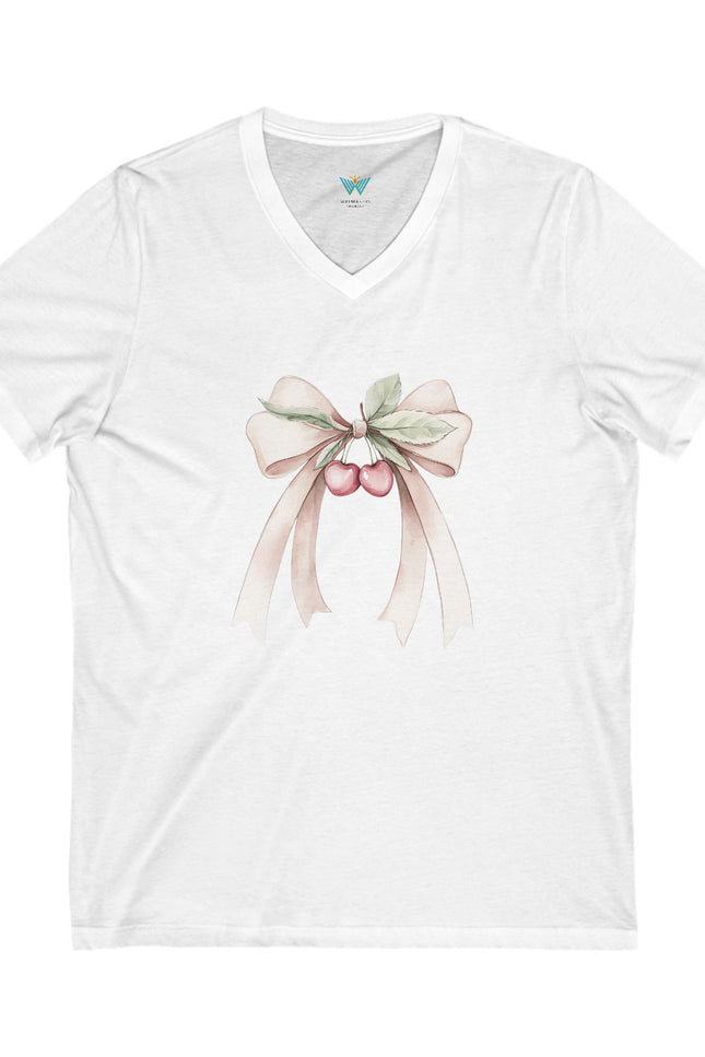 White t-shirt with a bow design on a white background