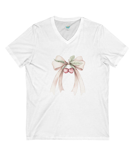 White t-shirt with a bow design on a white background