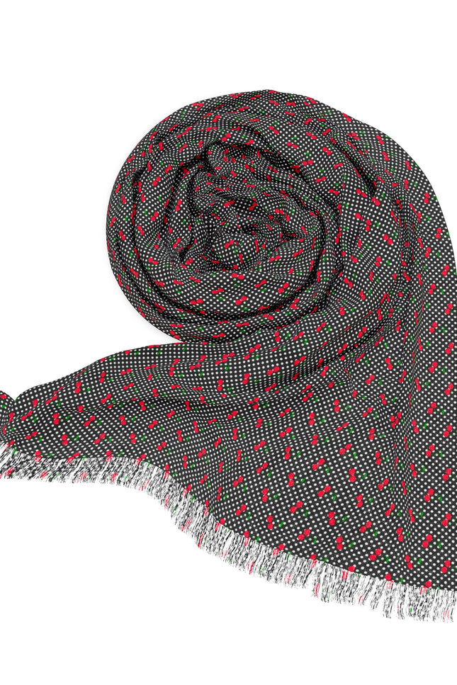 Cherry Polka Dot Light Scarf - Perfect for Spring & Autumn Fashion, Lightweight Scarf for Women, Cute Accessory, Ideal for Layering, Gift Idea