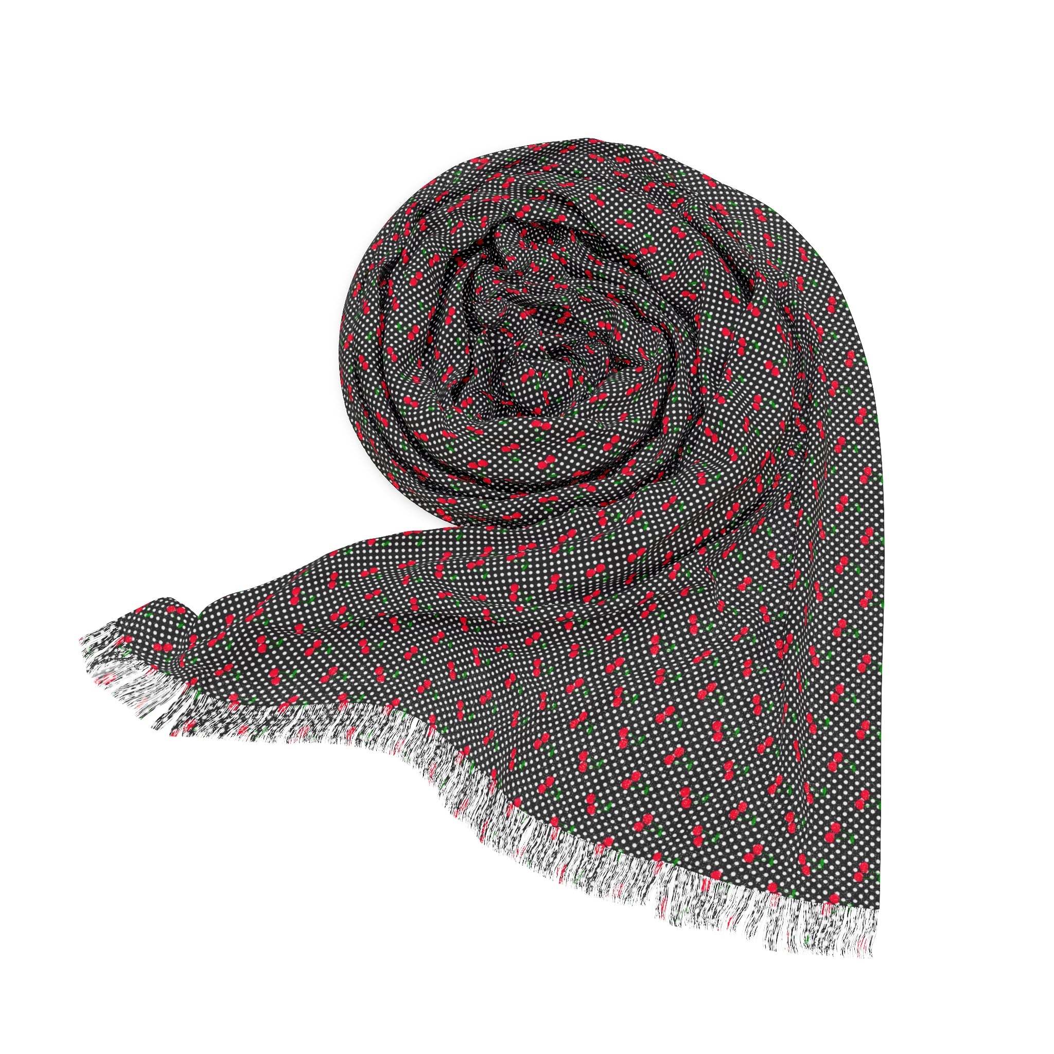 Cherry Polka Dot Light Scarf - Perfect for Spring & Autumn Fashion, Lightweight Scarf for Women, Cute Accessory, Ideal for Layering, Gift Idea