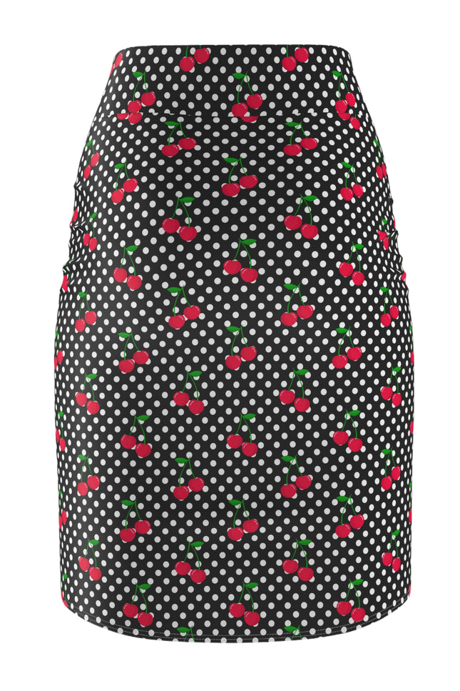 Skirt with cherry pattern on a white background