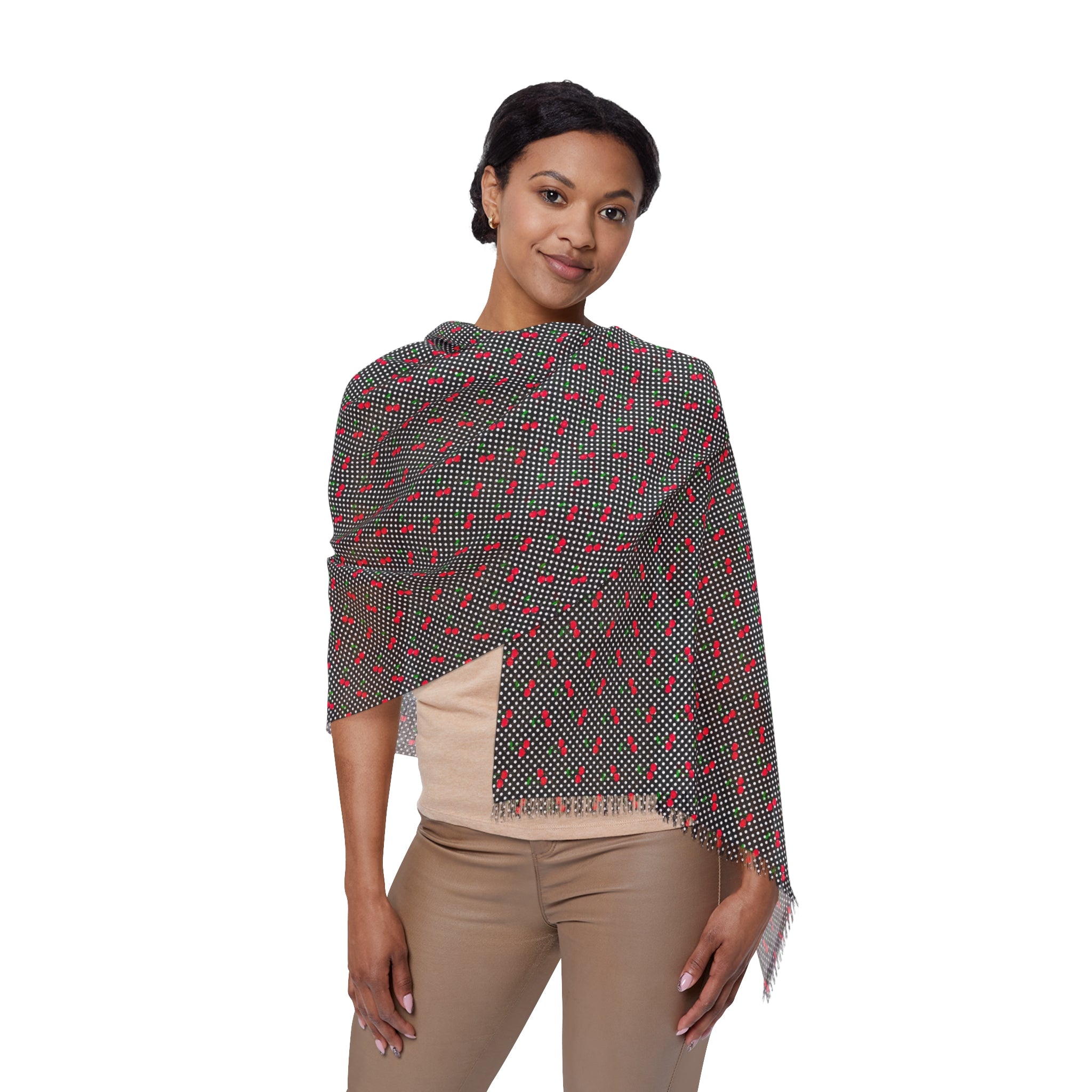Cherry Polka Dot Light Scarf - Perfect for Spring & Autumn Fashion, Lightweight Scarf for Women, Cute Accessory, Ideal for Layering, Gift Idea