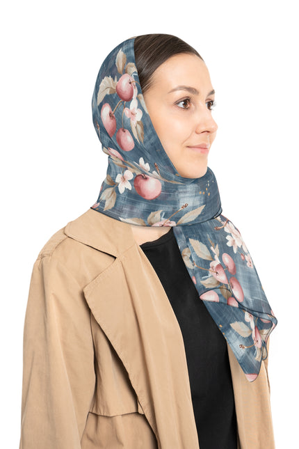 Floral Poly Scarf - Elegant Accessory for Fall, Gift for Her, Cozy Style Statement, Birthday Present, Year-Round Use