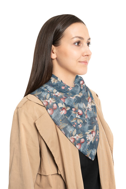 Floral Poly Scarf - Elegant Accessory for Fall, Gift for Her, Cozy Style Statement, Birthday Present, Year-Round Use