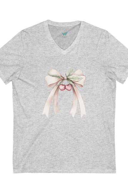 Gray t-shirt with a decorative bow design on a white background