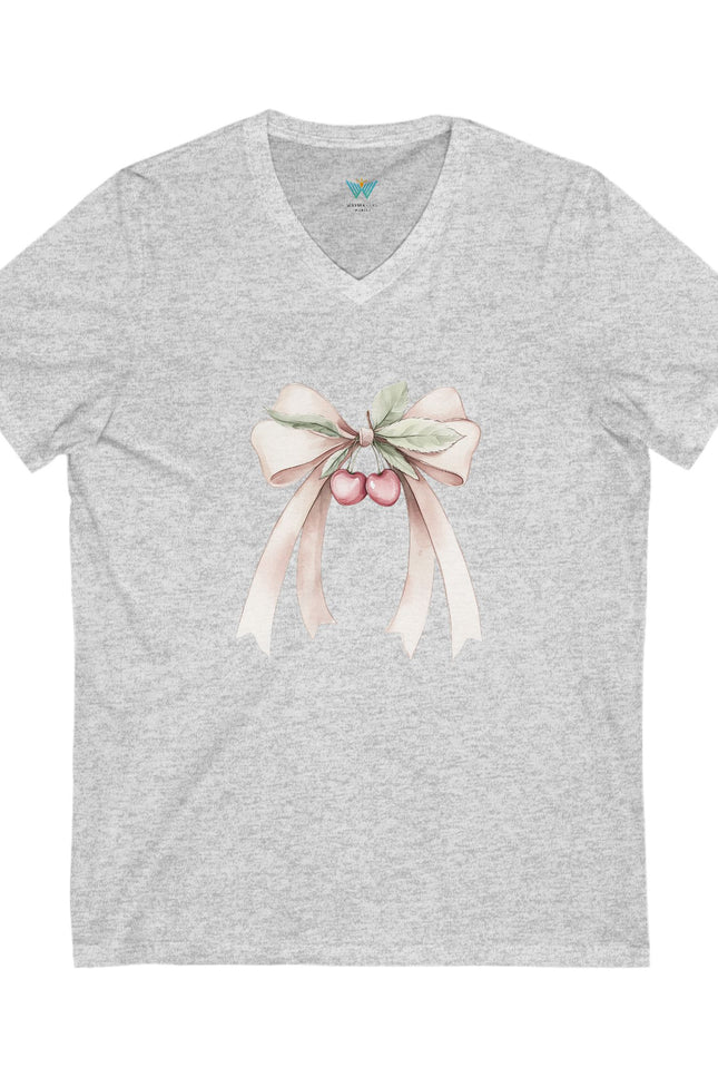 Gray t-shirt with a decorative bow design on a white background