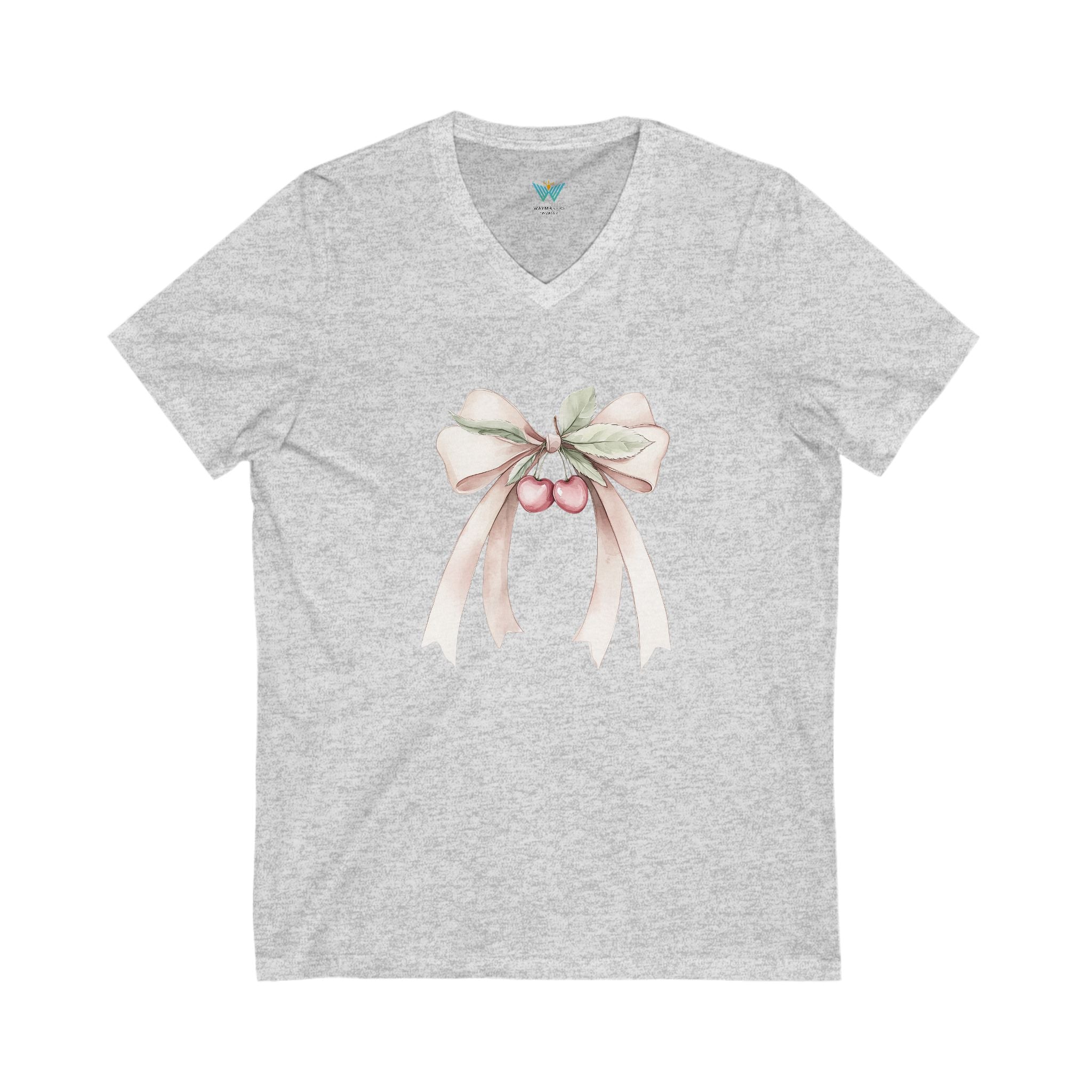 Gray t-shirt with a decorative bow design on a white background
