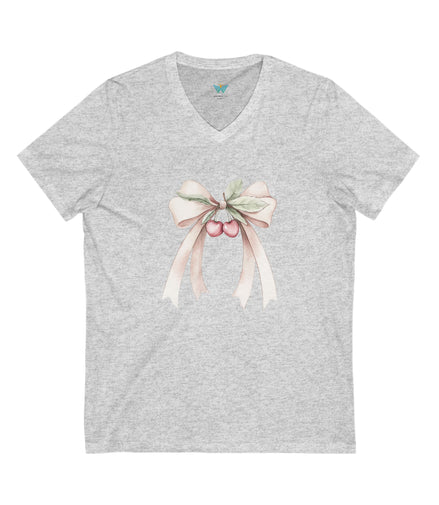 Gray t-shirt with a decorative bow design on a white background