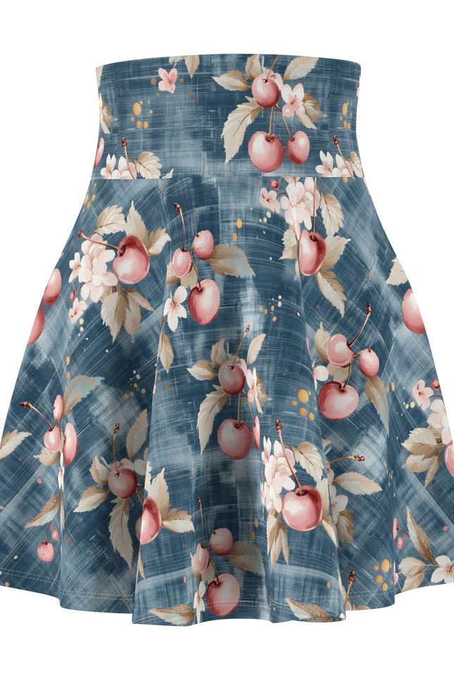Floral and cherry patterned skirt on a white background
