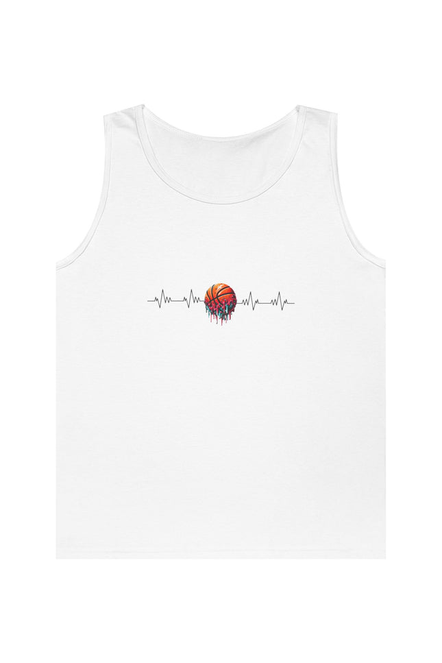White tank top with a graphic design on a white background