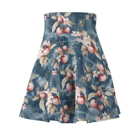 Skirt with floral and apple pattern on a blue background