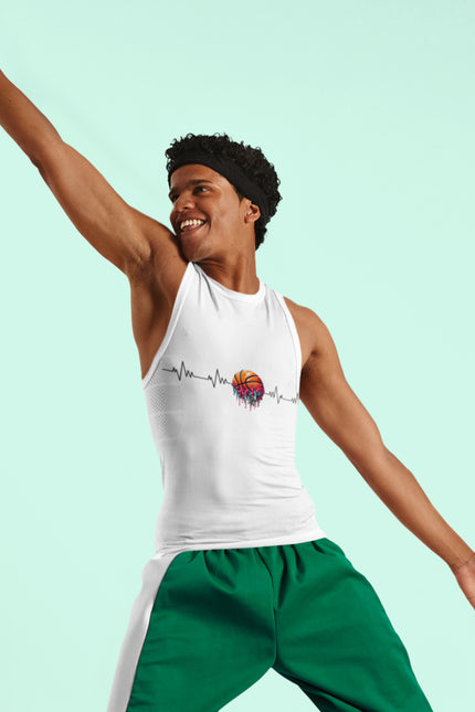 Basketball Heartbeat Tank Top | Unisex Cotton Gym Wear, Sports Enthusiast Gift, Summer Activewear, Fitness Apparel
